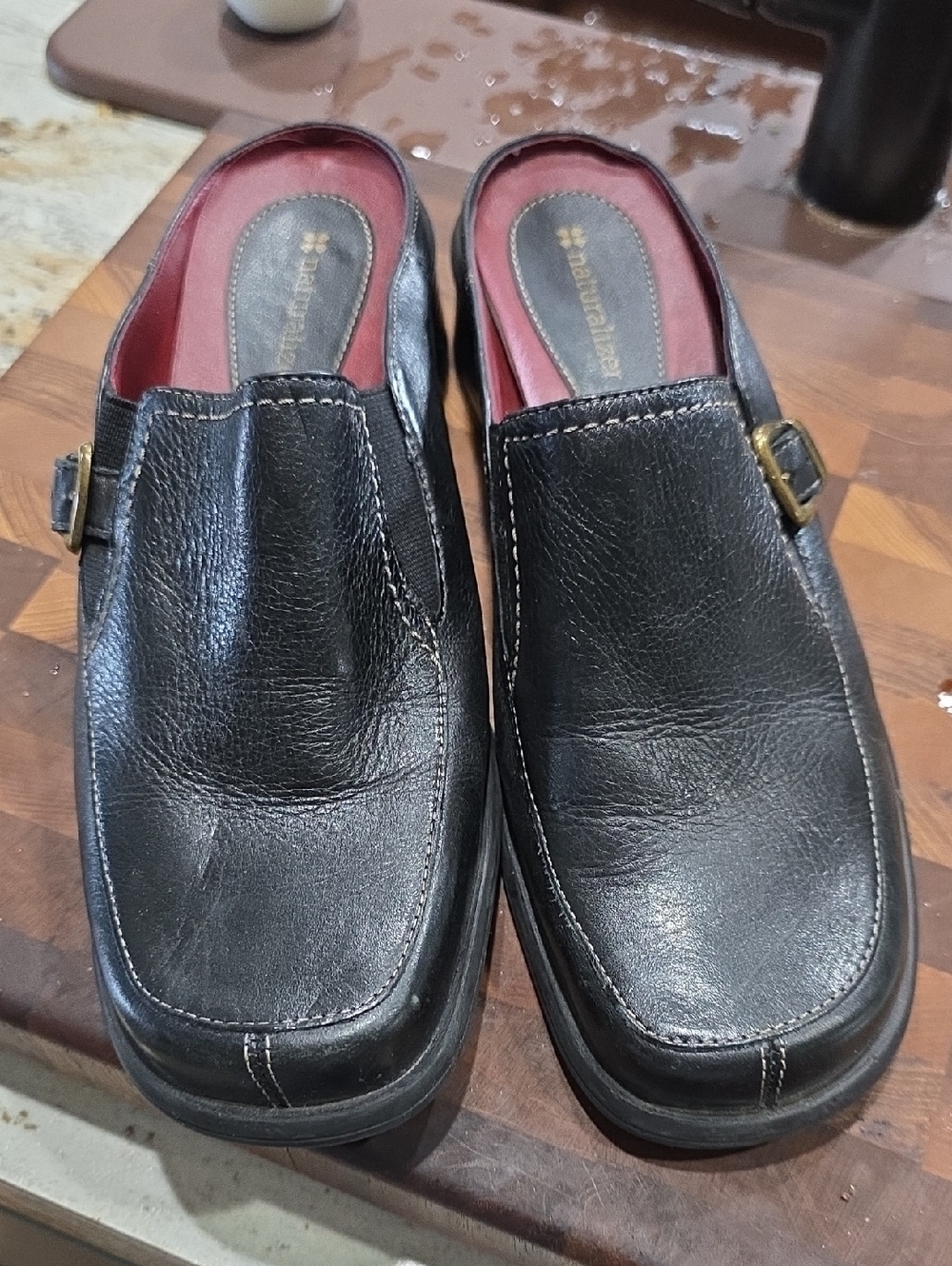 Naturalizer Black Leather Slip-On Mule Loafers with Buckle Accent 7.5wide
